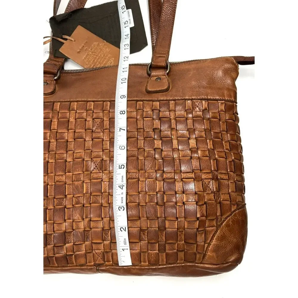 Vilenca Holland Laptop Shoulder Tote Bag Distressed Leather Brown Cognac NWT